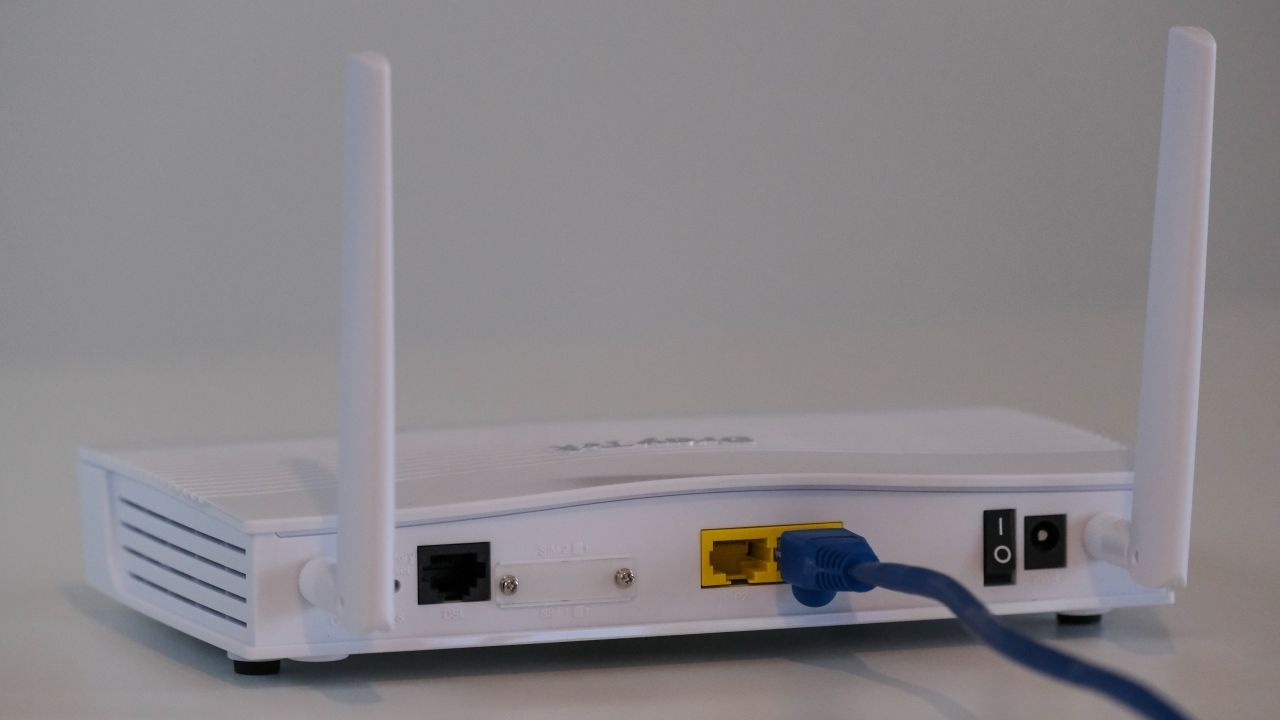 A photograph of the Ethernet ports available on a internet router 