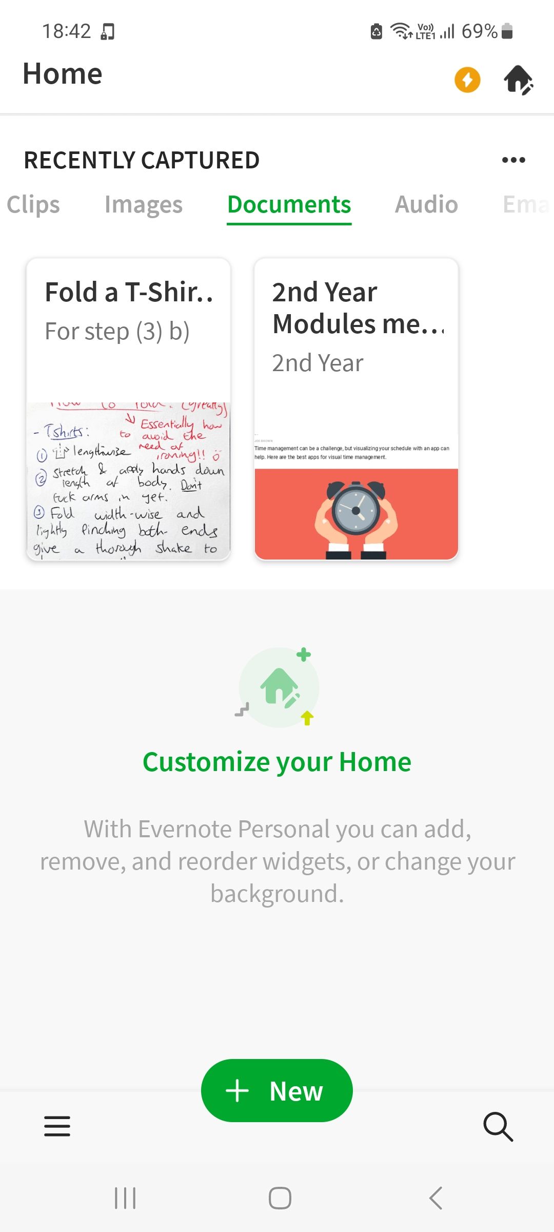 صفحه اسناد اسکن شده Evernote