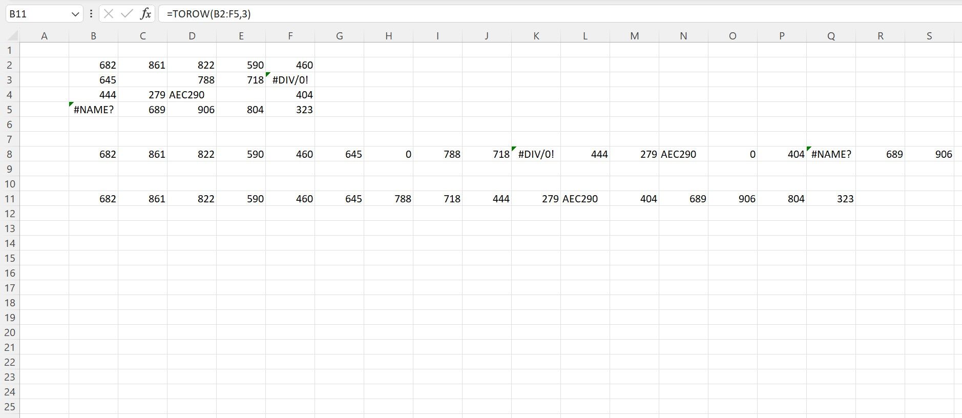 Hình ảnh một bảng tính Excel có thêm hàm TOCOL thứ hai.