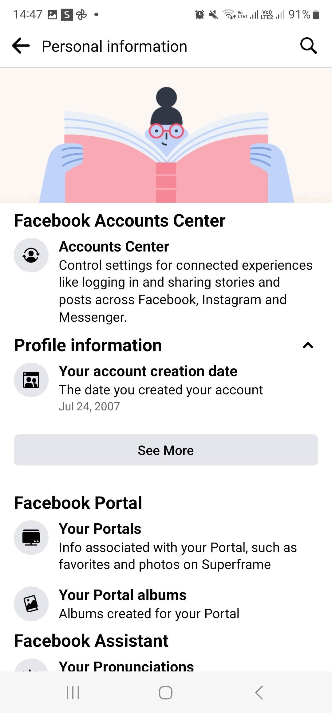facebook account creation date on mobile app