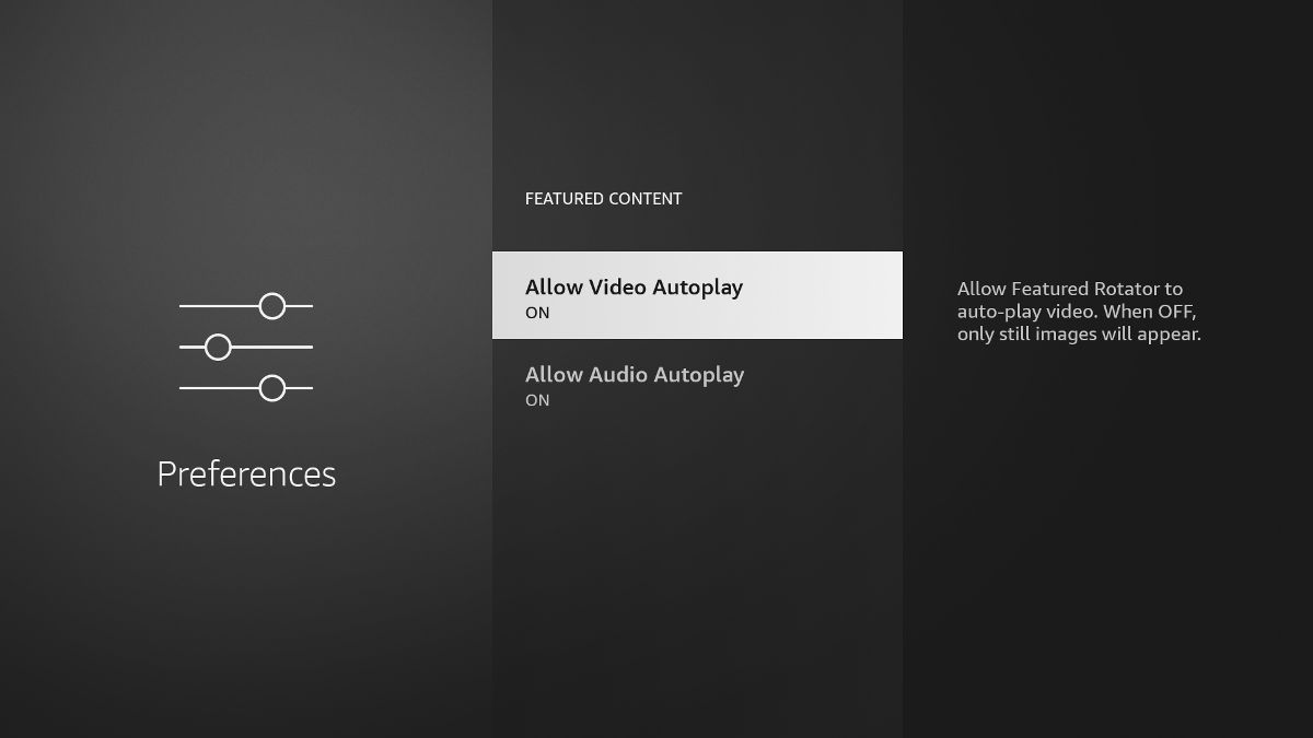Auto-play options in the Fire TV menu