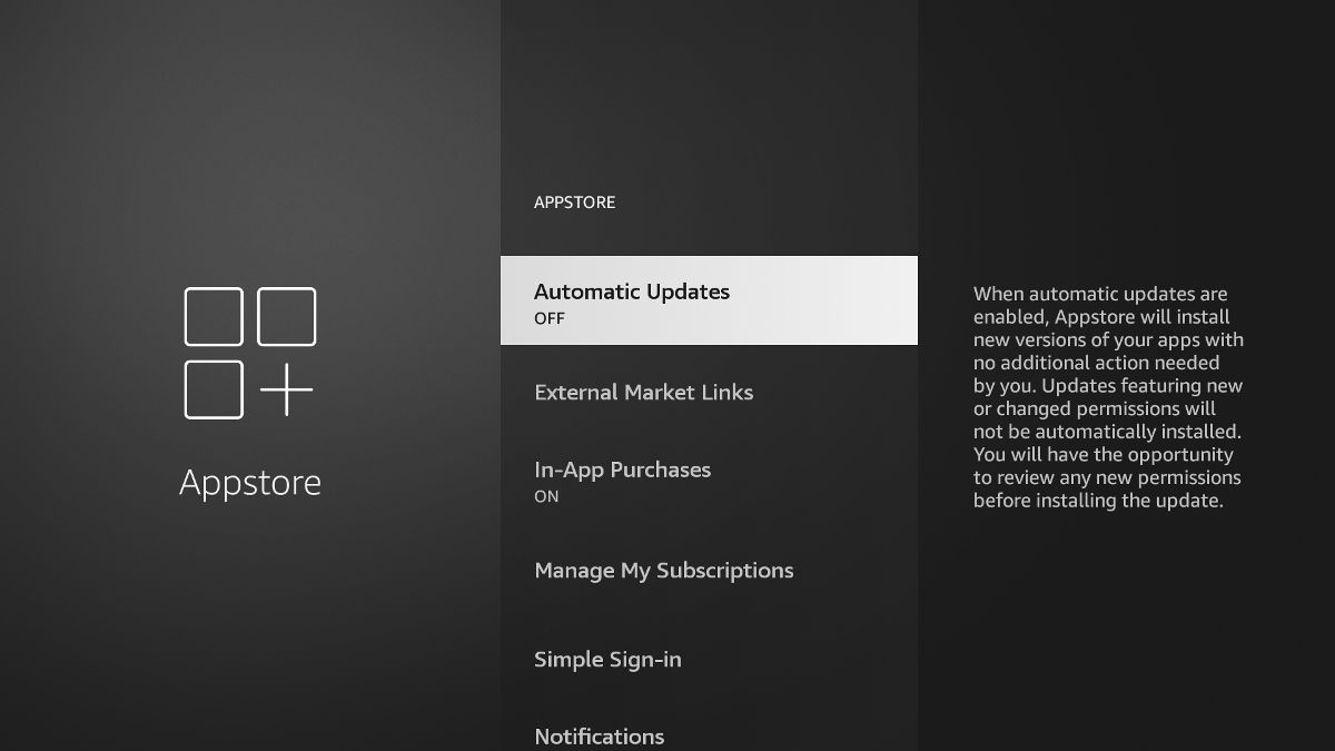 Disabling automatic updates in Fire Tv settings