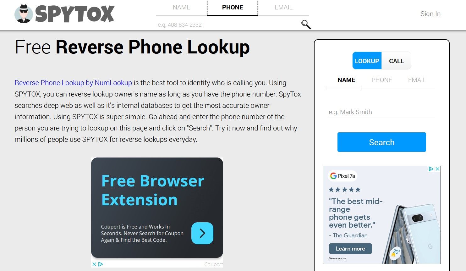 Free Reverse Phone Lookup Tool on Spytox