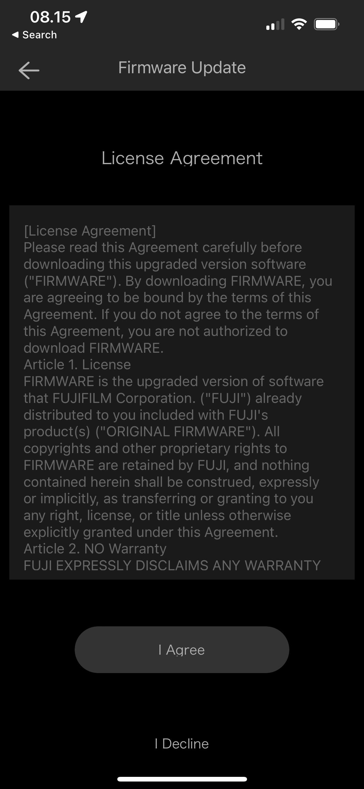 Fujifilm Licensing Agreement Screenshot