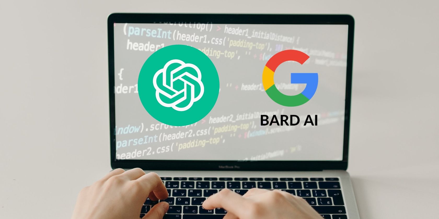 A laptop screen showing logos of chatgpt and google bard
