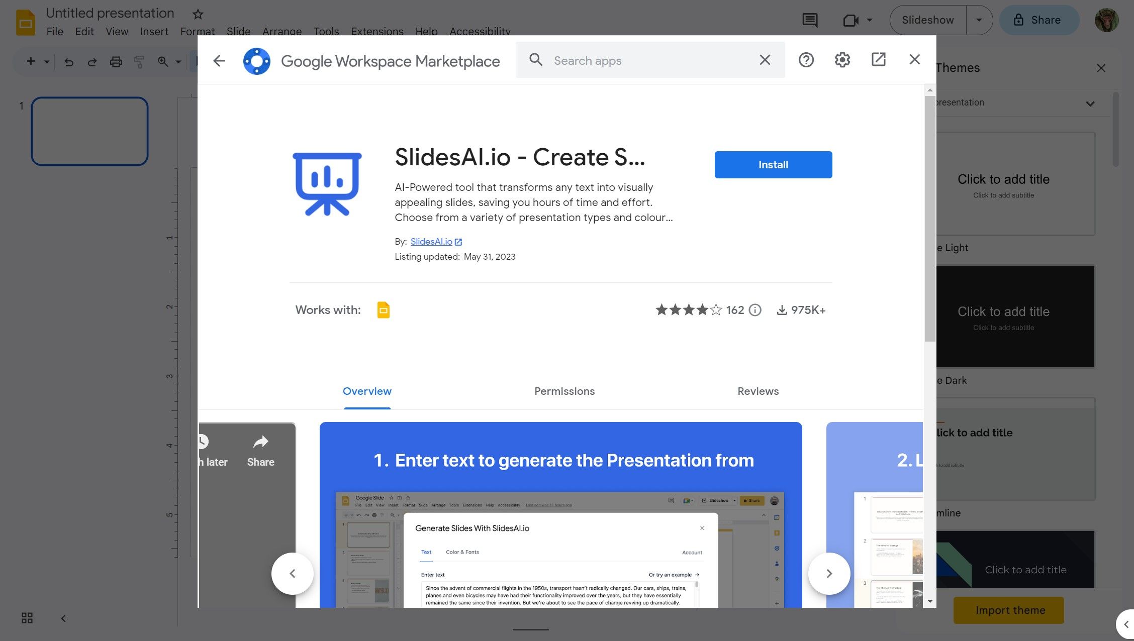 SlidesAI on the Google Webstore