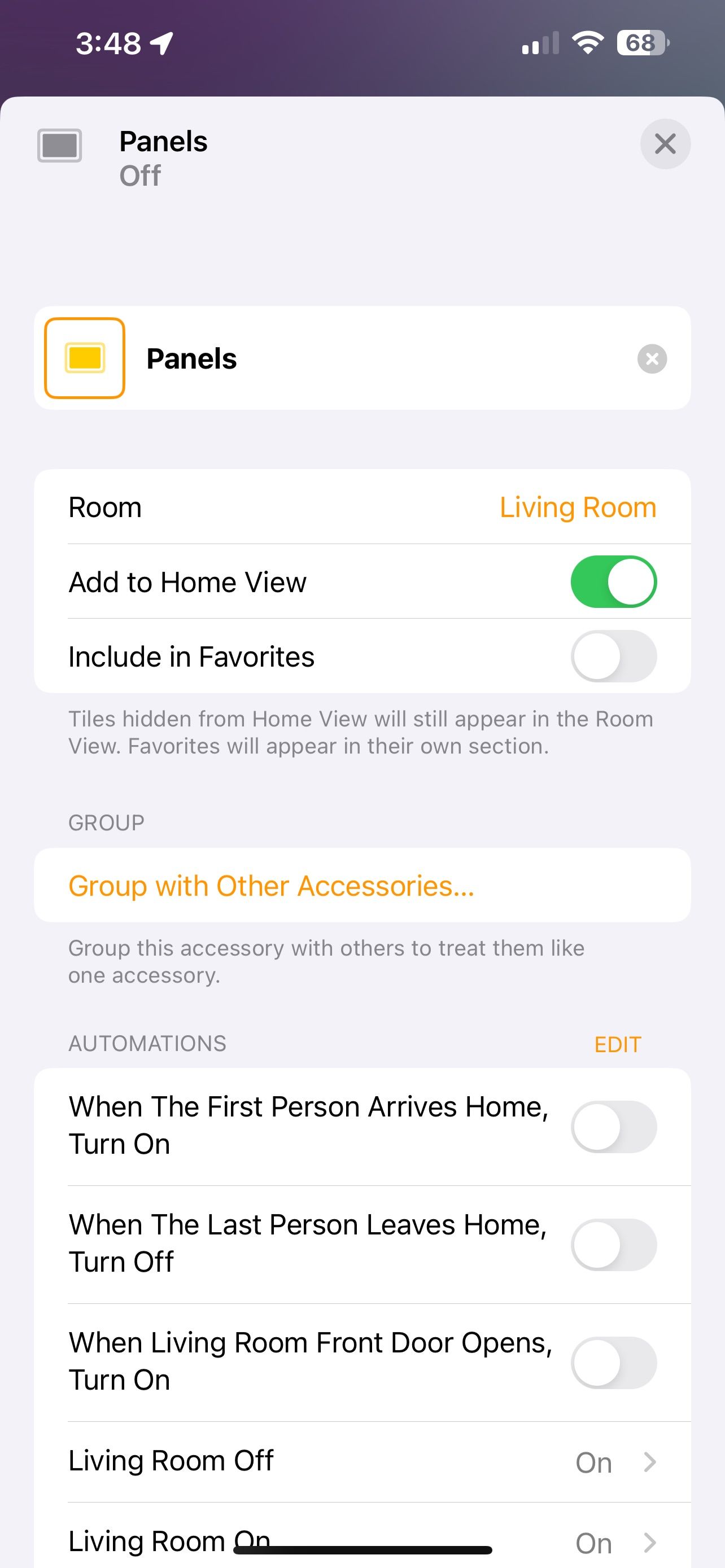 iOS 16 Home App Group with Other Accessories Option