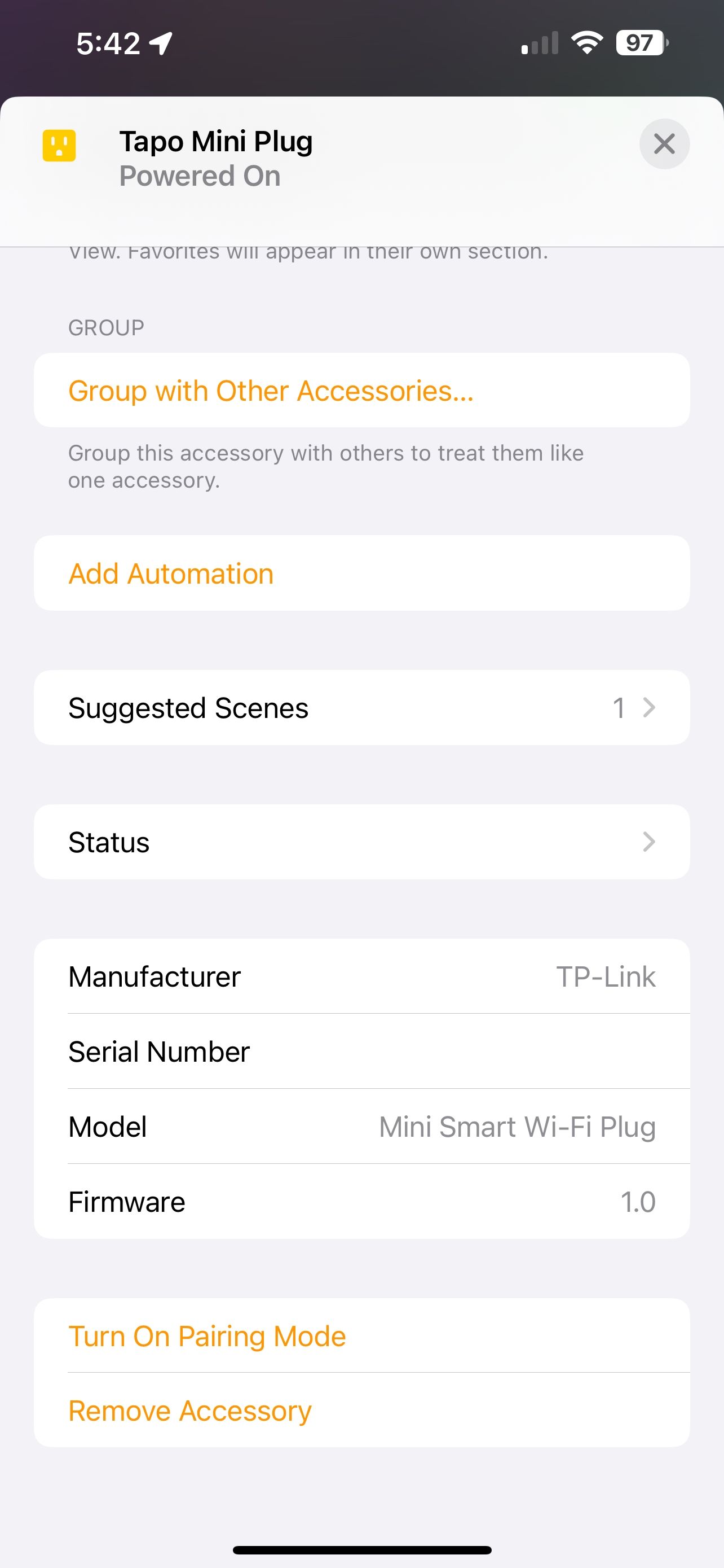 iOS 16 Home App Remove Accessory Option