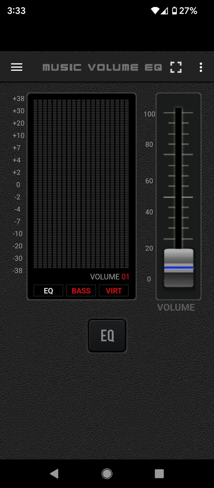 Home screen including the volume slider in Music Volume EQ