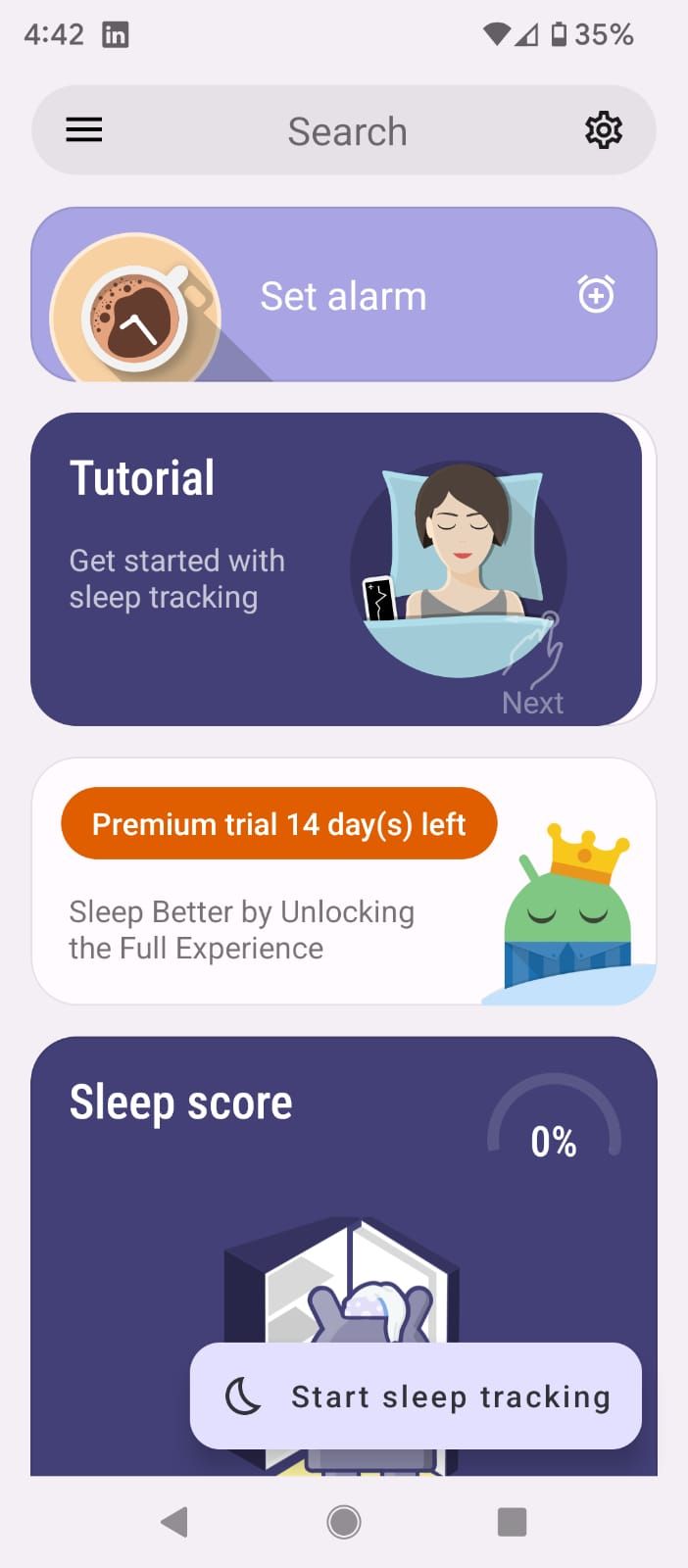صفحه اصلی Sleep به عنوان اندروید