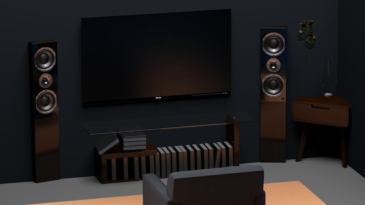 Home theatre setup with speakers
