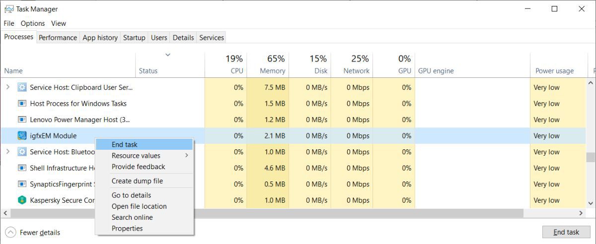 Stop the IgfxEM module process from running