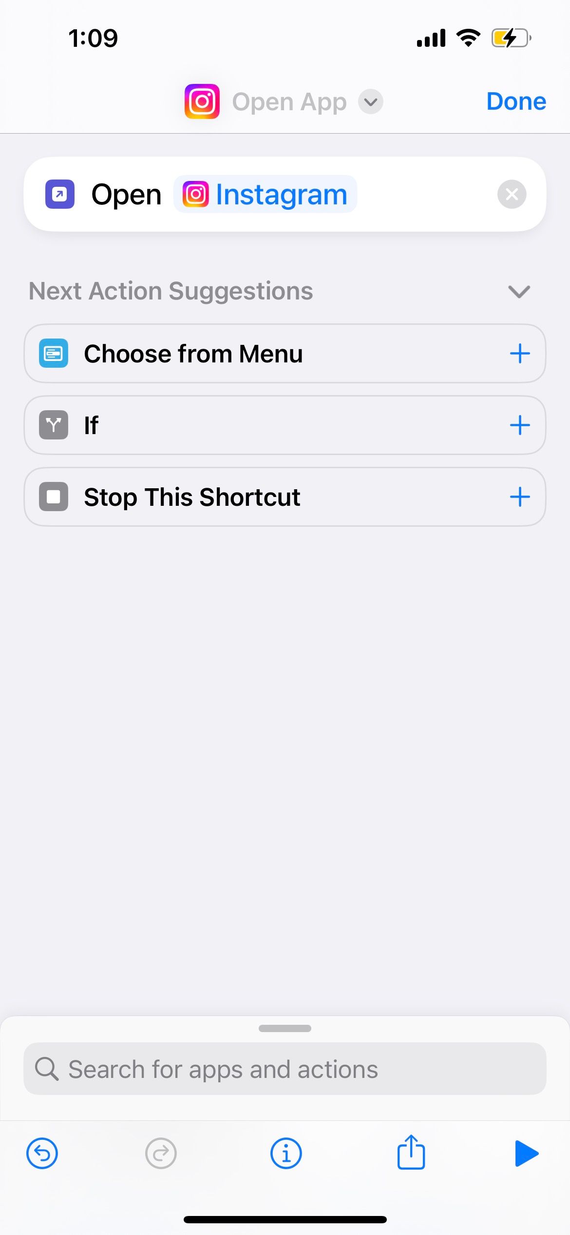 create iphone shortcut to open app