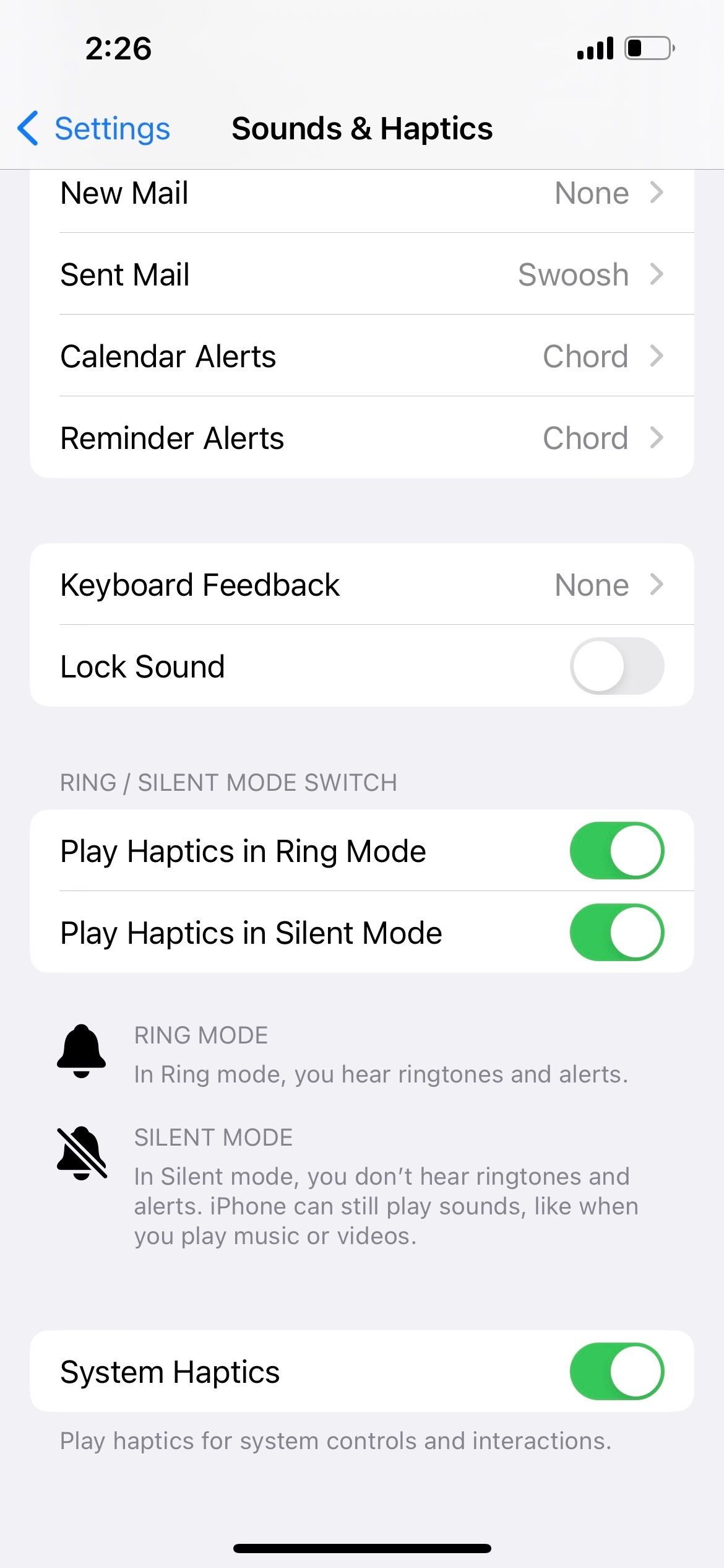 iphone sounds and haptics settings