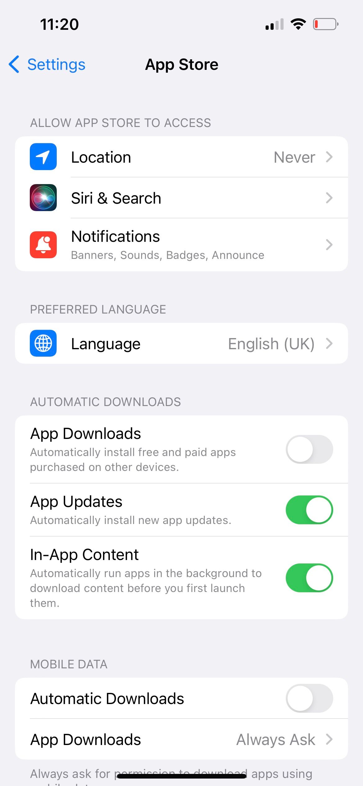 toggle on automatic iphone app updates