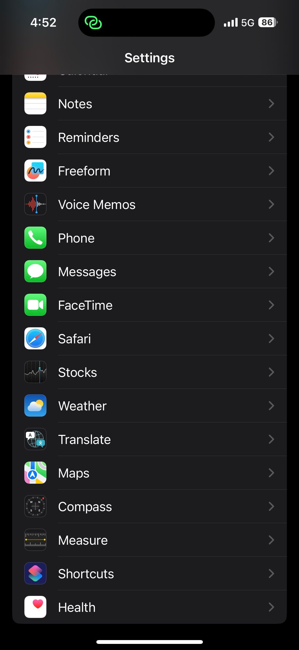 Safari subsection in iOS settings