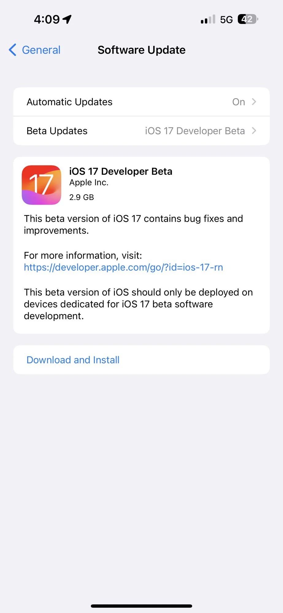 iOS 17 developer beta install