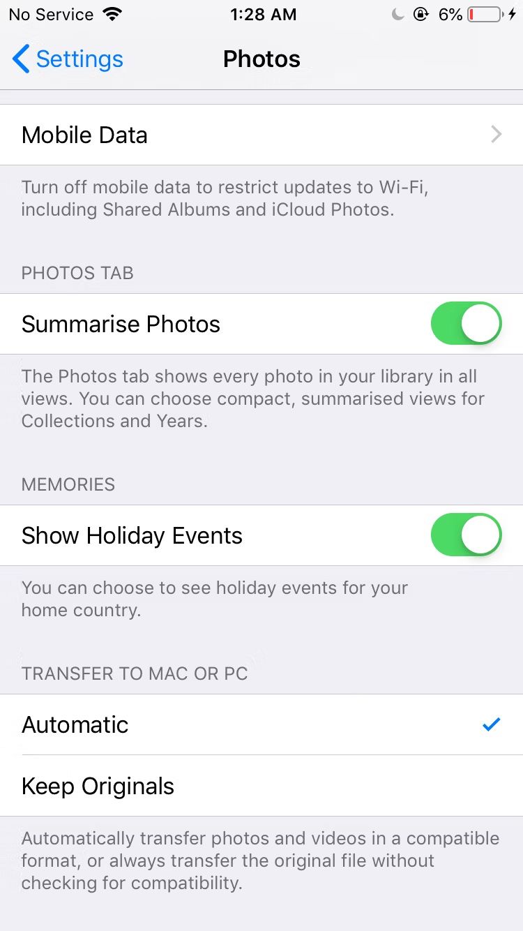 Change HEIC files settings on iPhone
