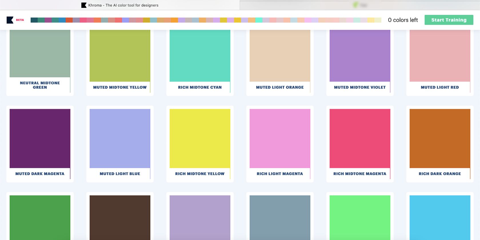 Khroma AI tool color swatches.