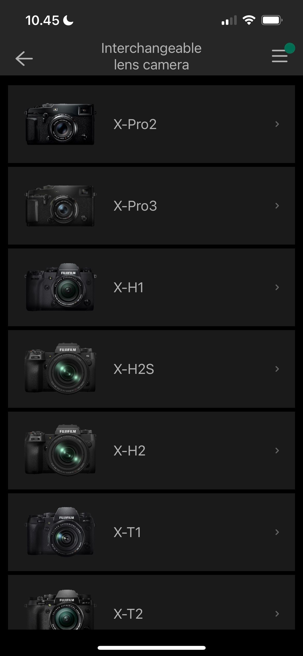 List of Fujifilm Camera Models Screenshot 