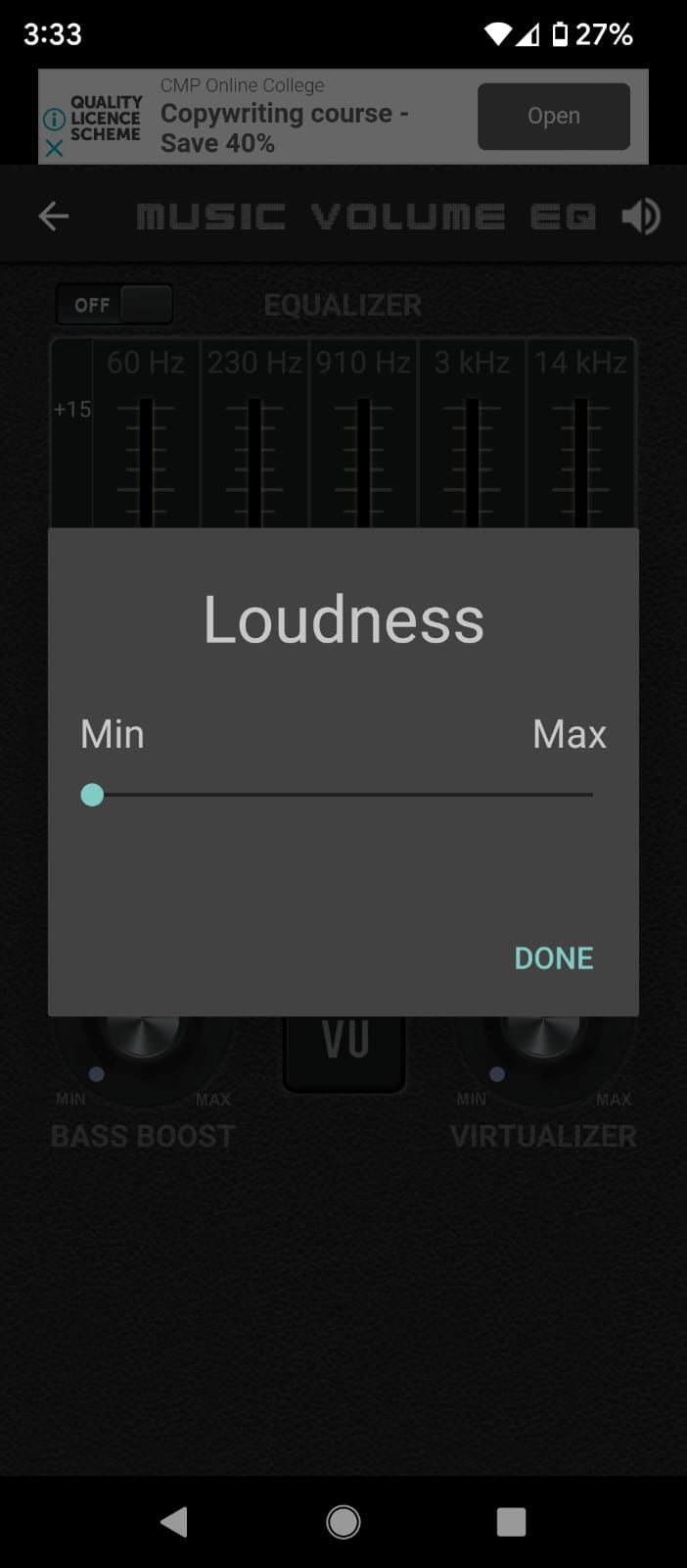 Loudness slider in Music Volume EQ