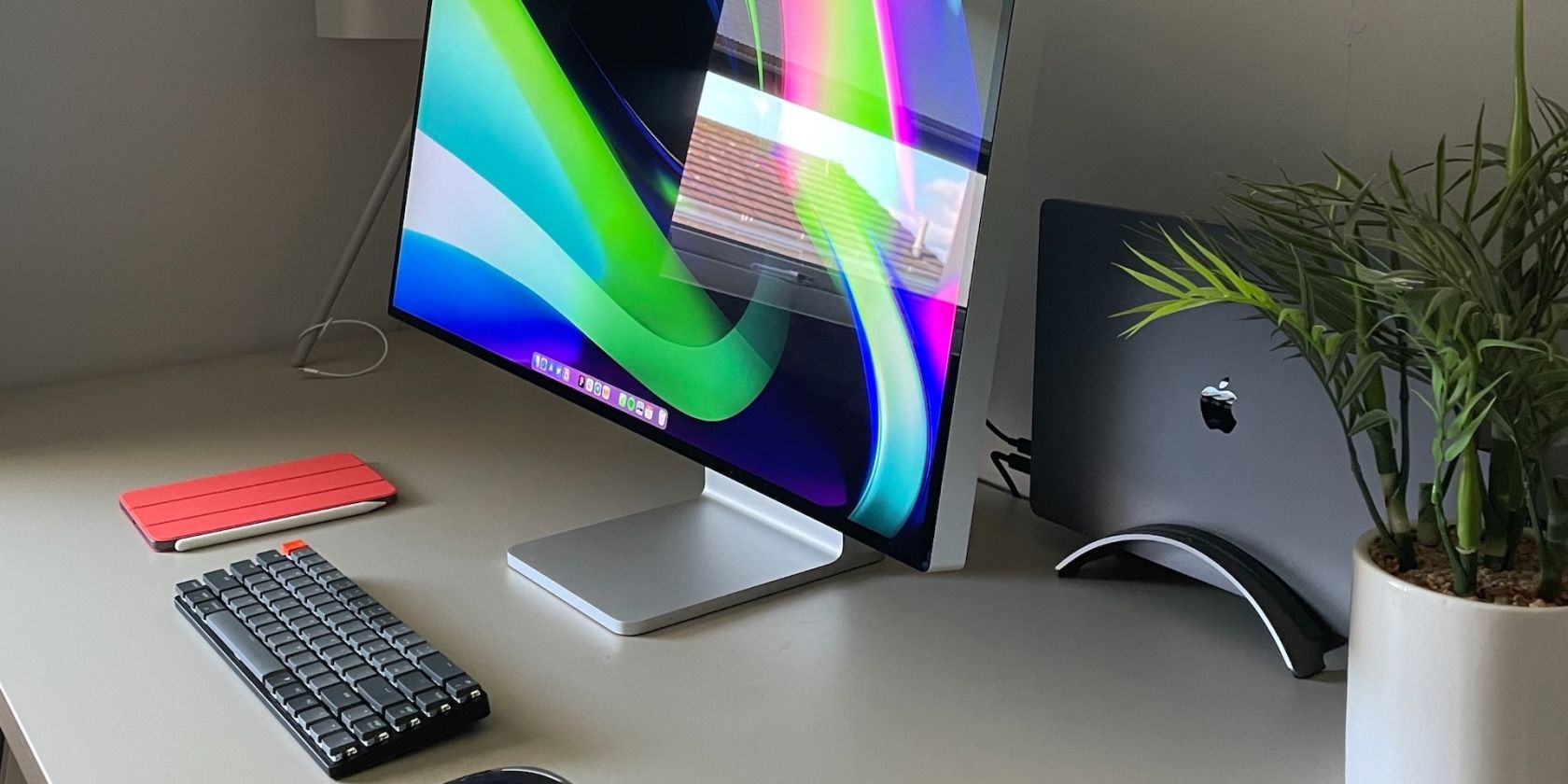 MacBook connected to an Apple Studio Display