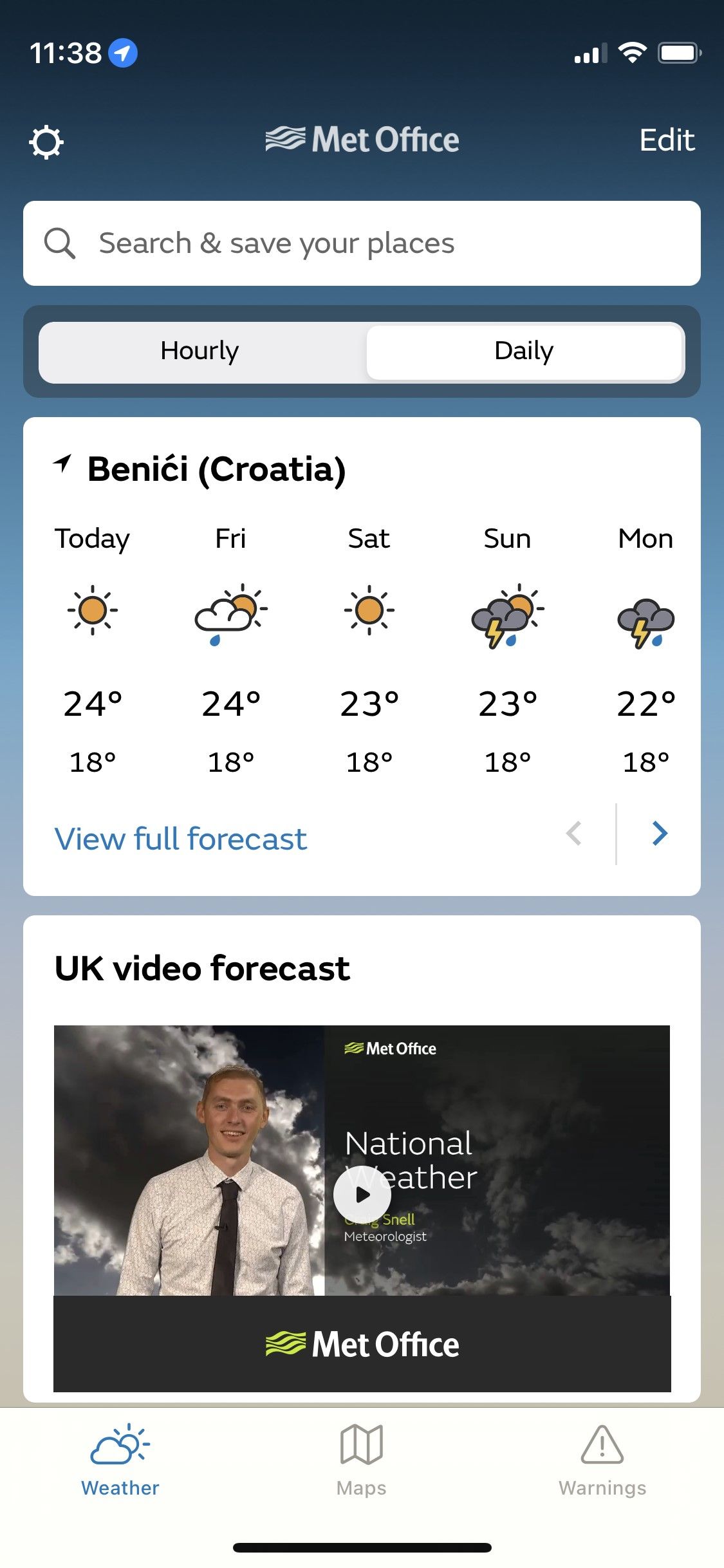 Met Office Weather app screenshot