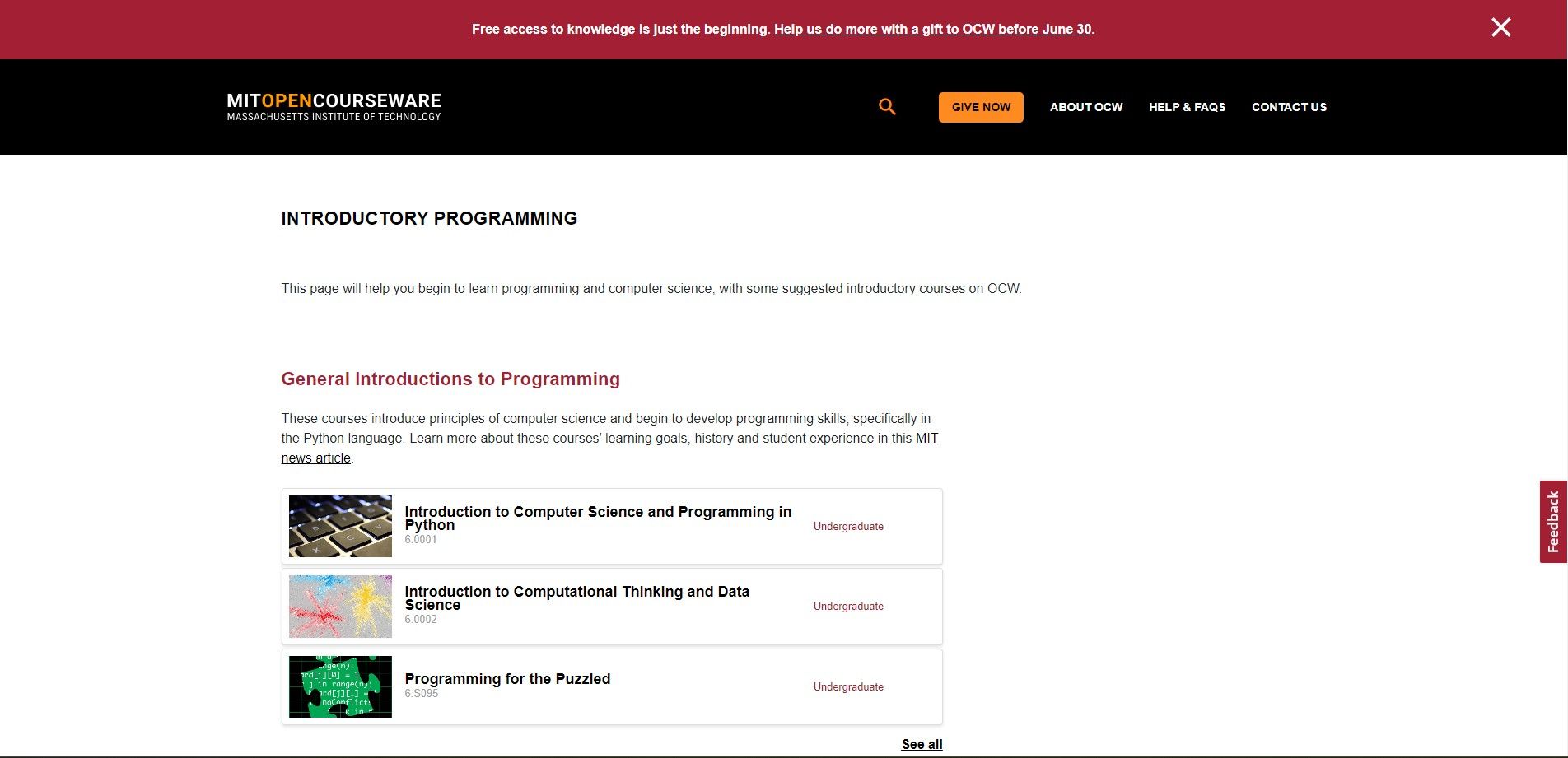 MIT OCW Programming Course website preview