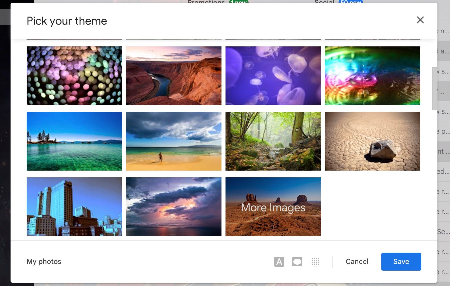 More Images button in the Gmail themes