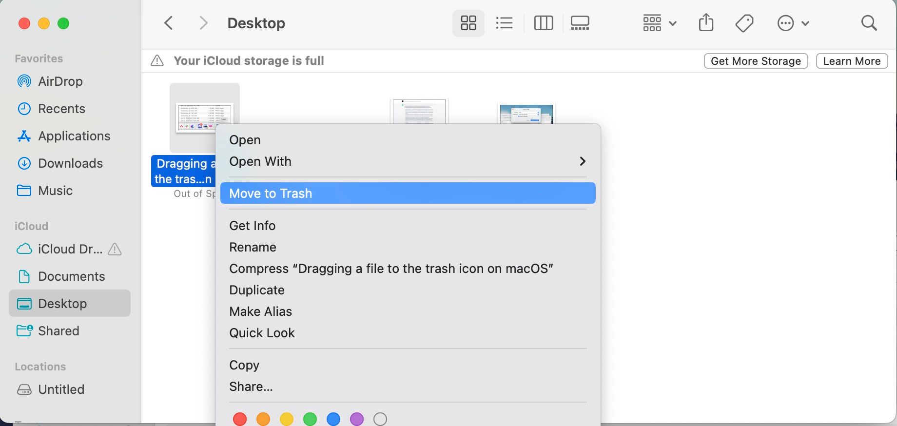 Move to Trash option in the context menu in Finder on macOS
