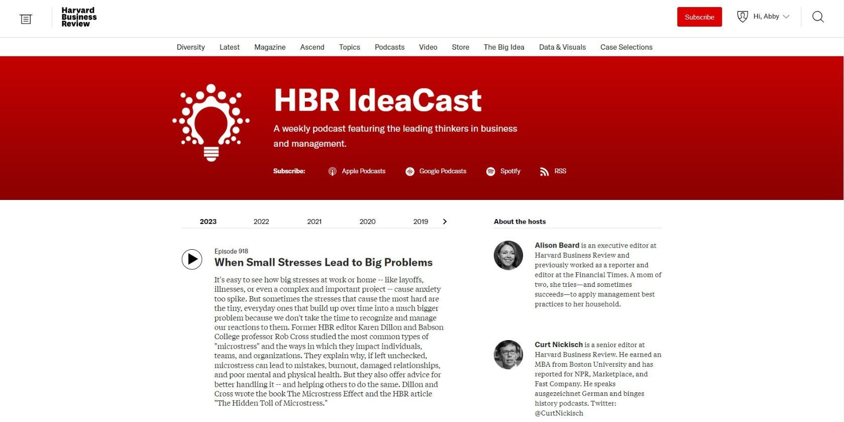 Trang web podcast HBR Ideacast