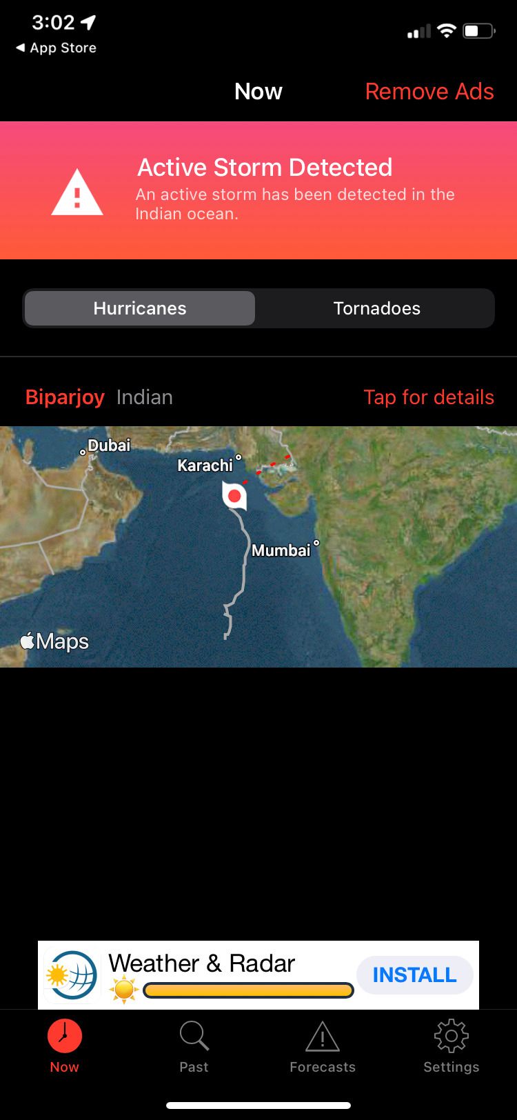 My Hurricane Tracker App Home Screen 