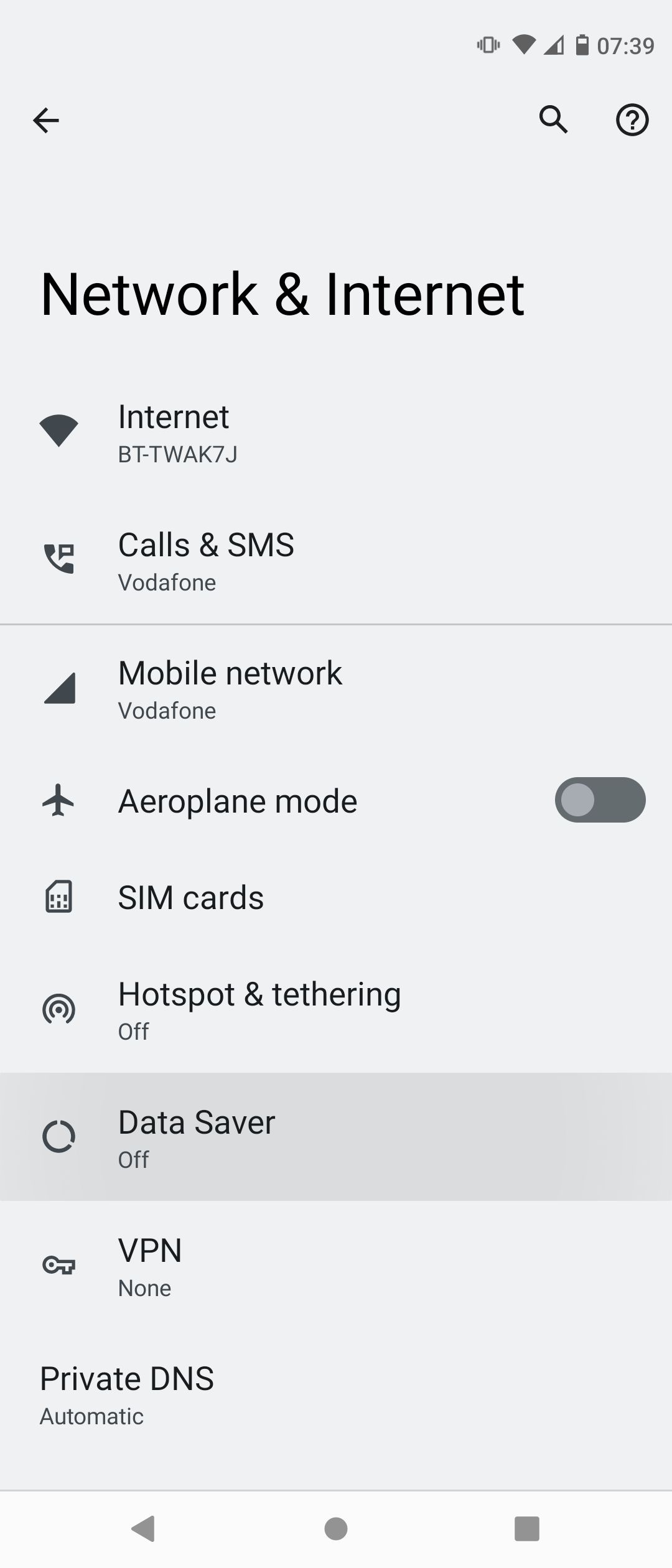 Network and Internet Settings on Android