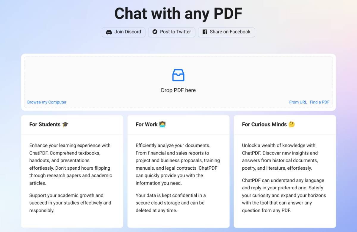 ChatPDF از ChatGPT برای خواندن فایل PDF خود استفاده می کند، پس از آن می توانید سوالات خود را بپرسید و مانند یک چت بات پاسخ دریافت کنید.