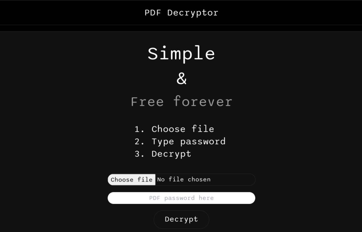 PDF Decryptor can create password-less copies of password-protected PDFs for free
