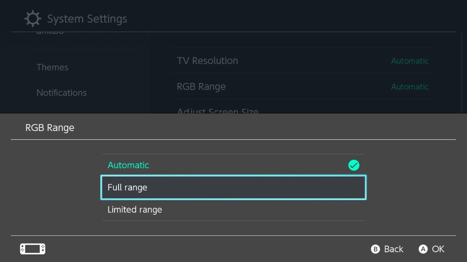 تنظیمات Nintendo Switch RGB Range