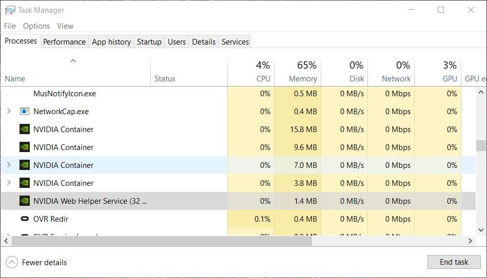 پردازش های پس زمینه NVIDIA