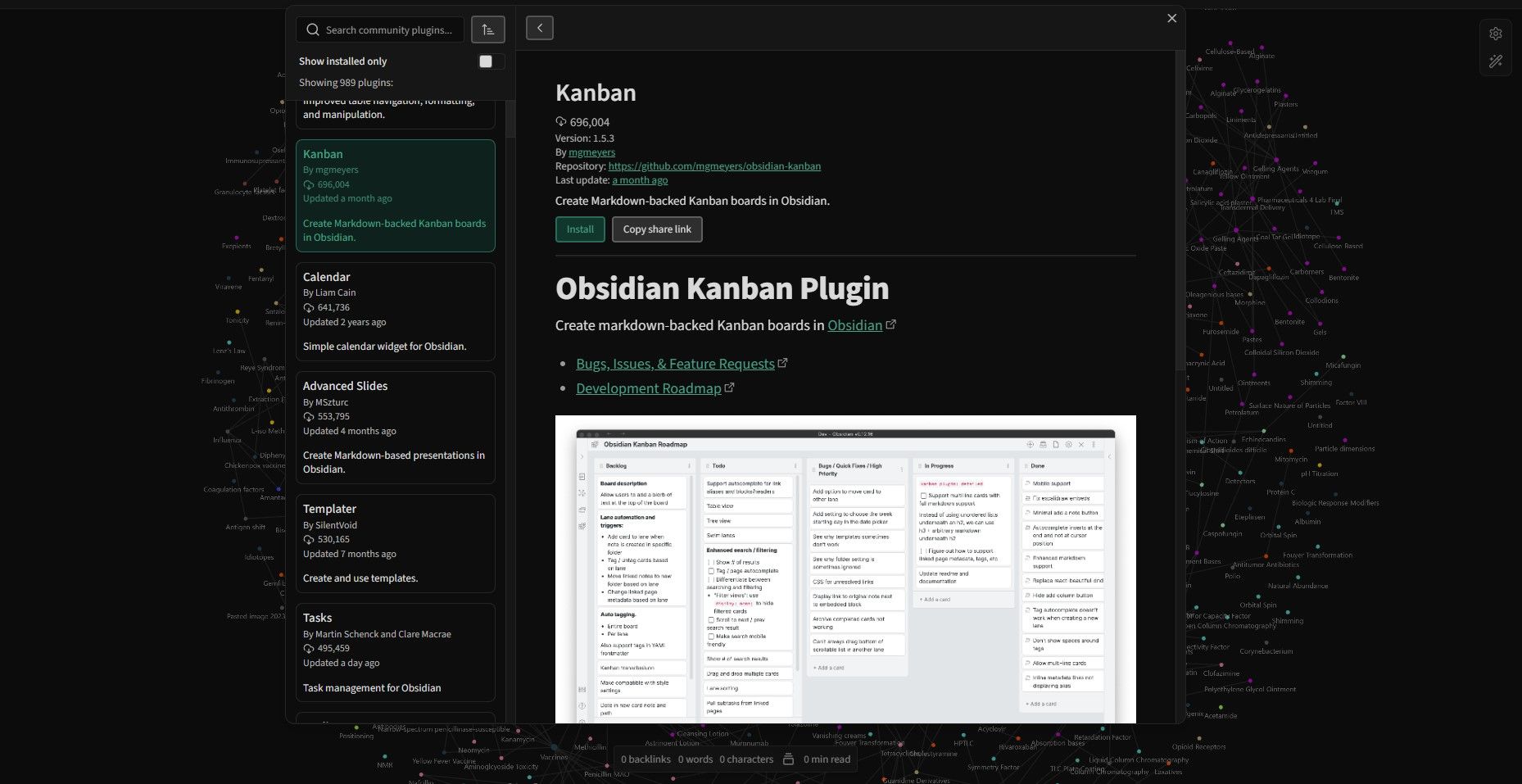 Một plugin trong trình duyệt plugin của Obsidian