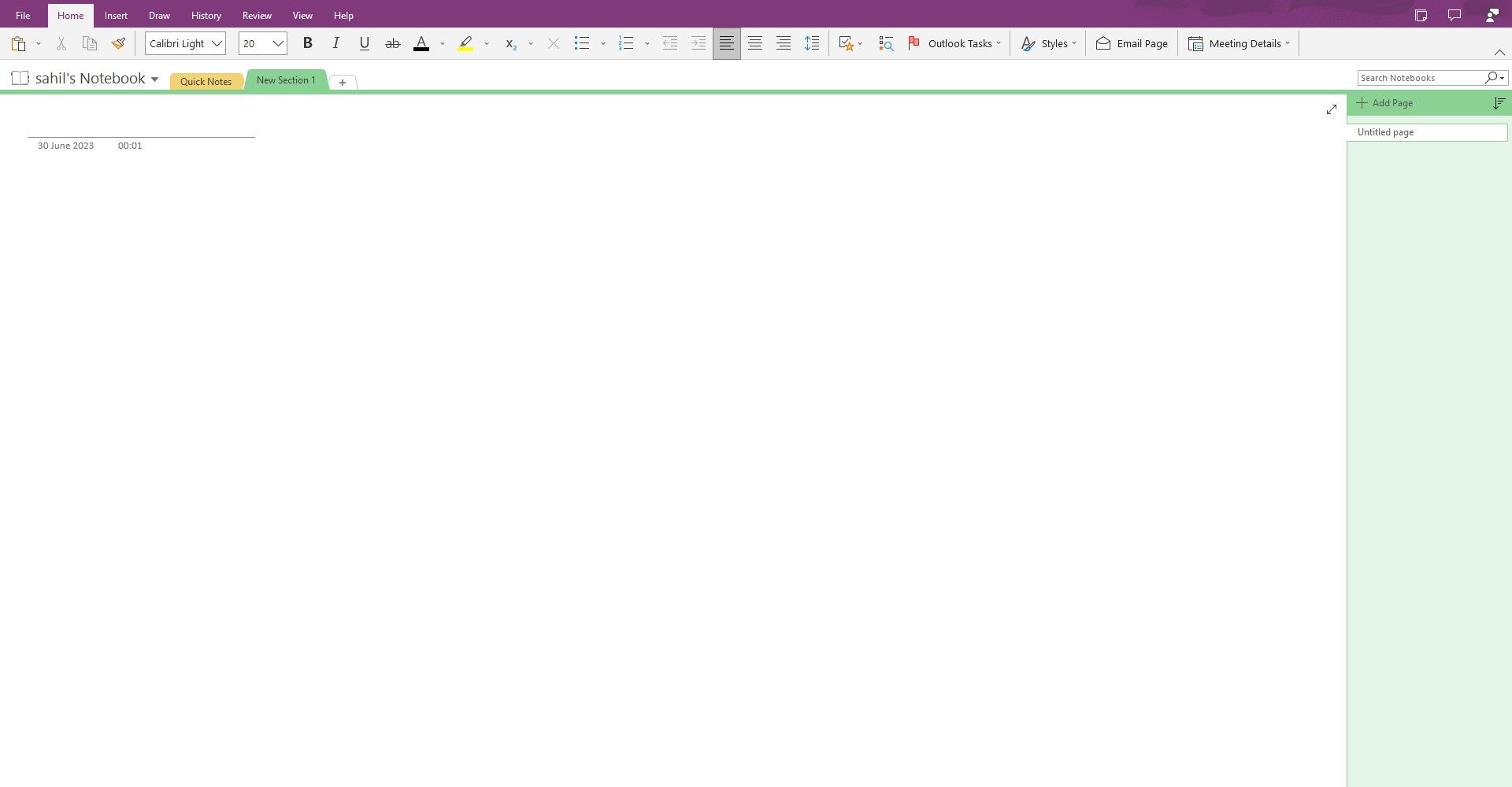 OneNote note taking interface