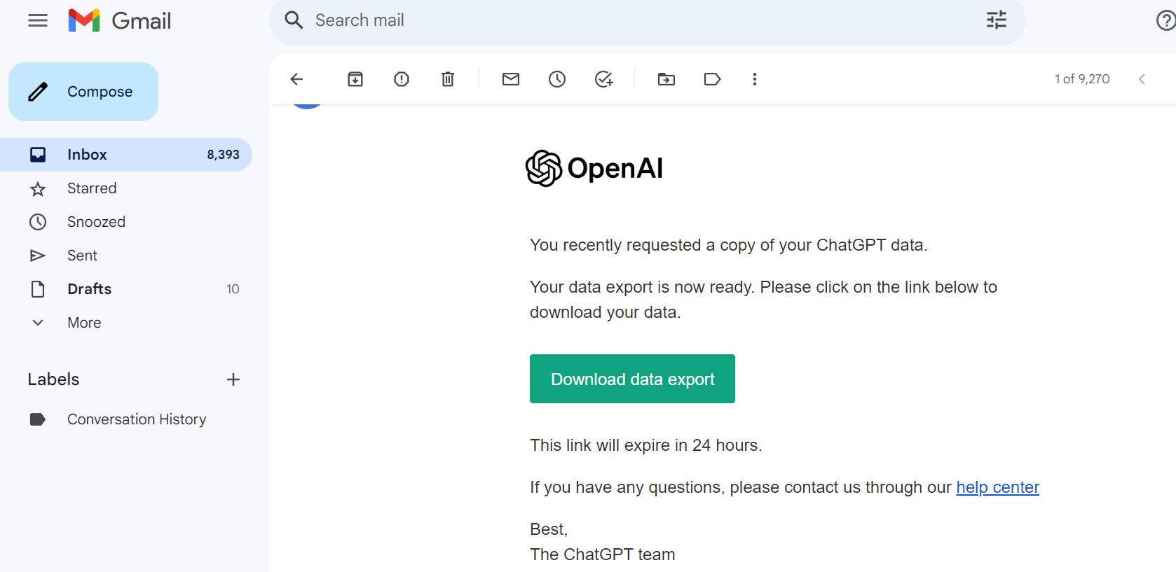 صادرات داده های بارگیری ایمیل OpenAI