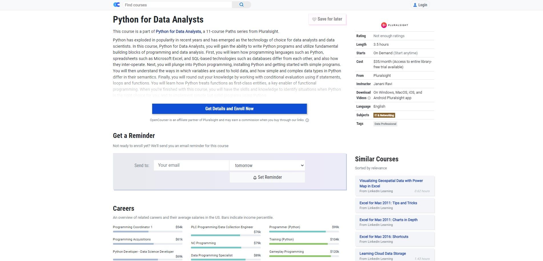 Python for data analysts course details on OpenCourser website