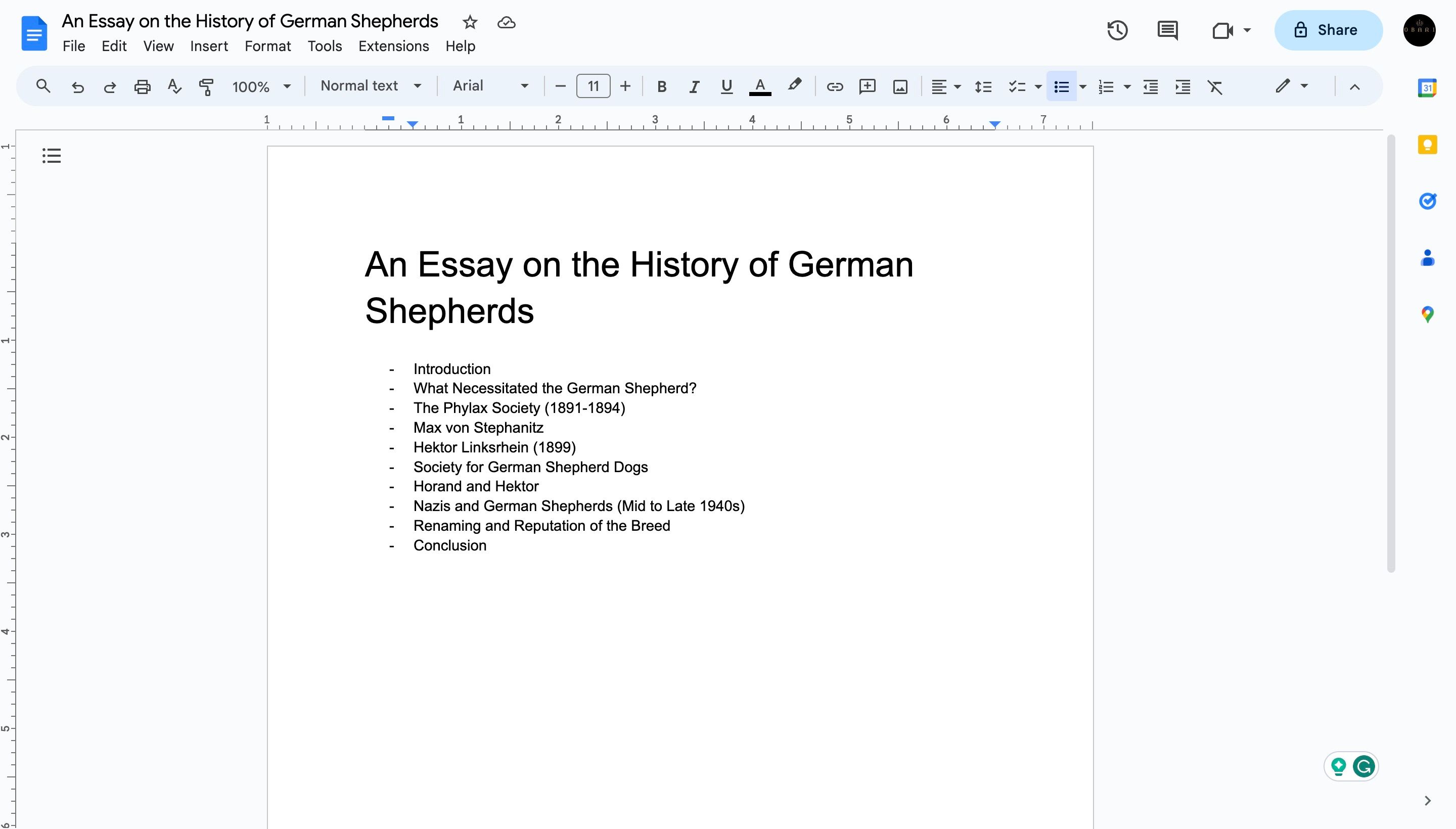 Outline of an essay on the history of German Shepherds