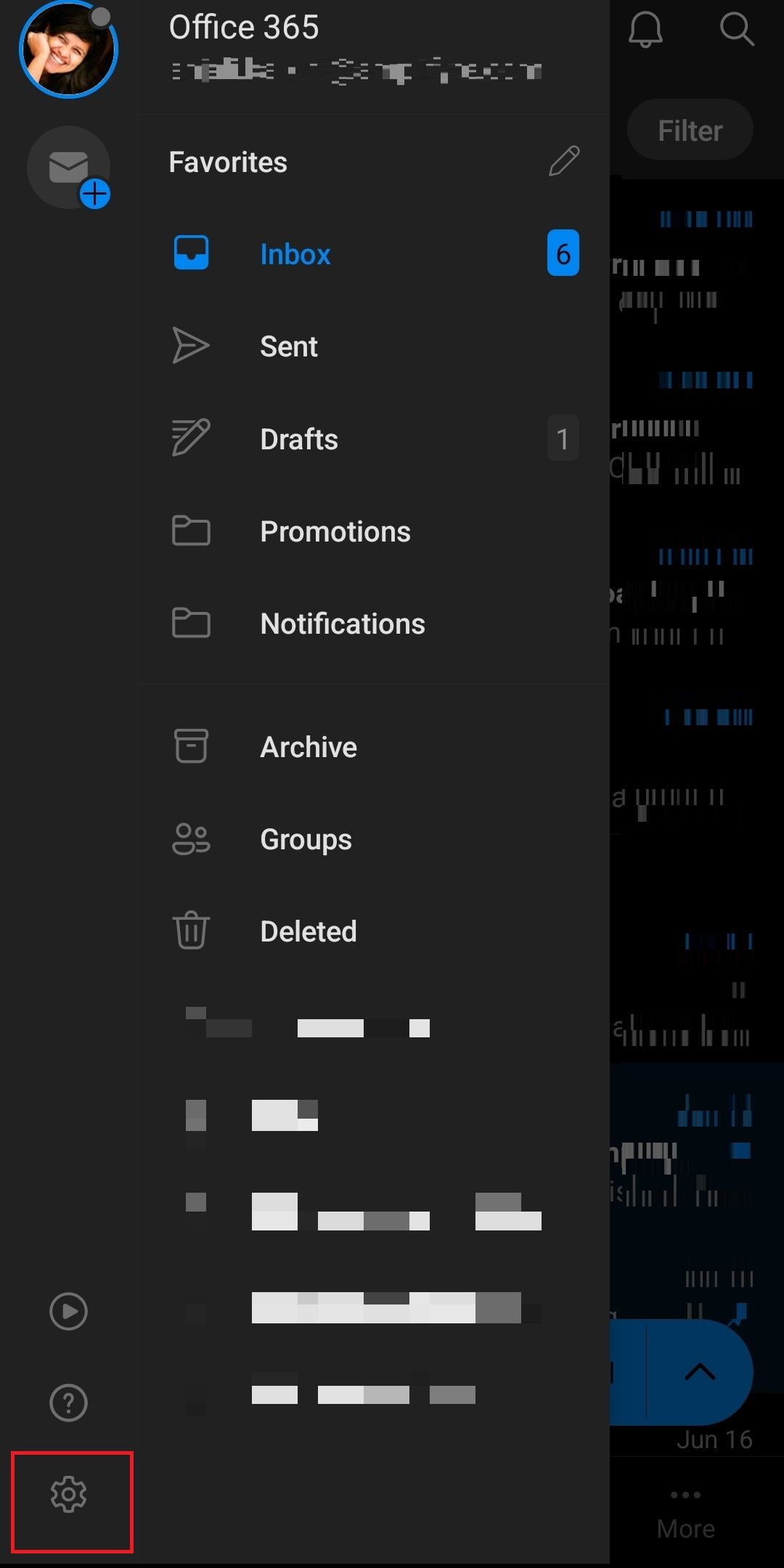 Outlook mobile app - profile menu