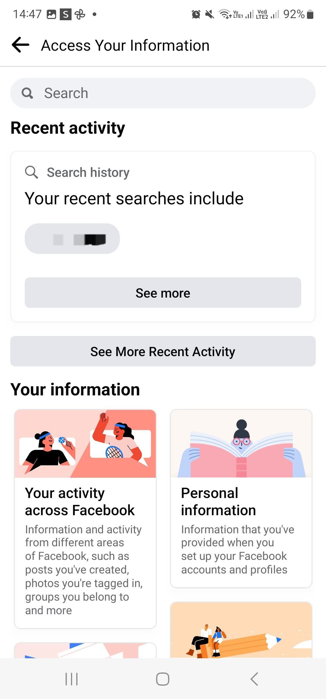 personal information option on facebook app