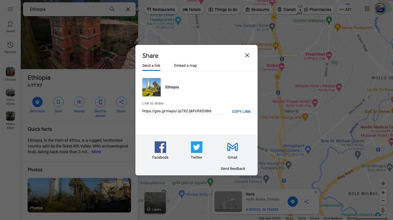 Ways of sharing a pinned location in Google Maps desktop site
