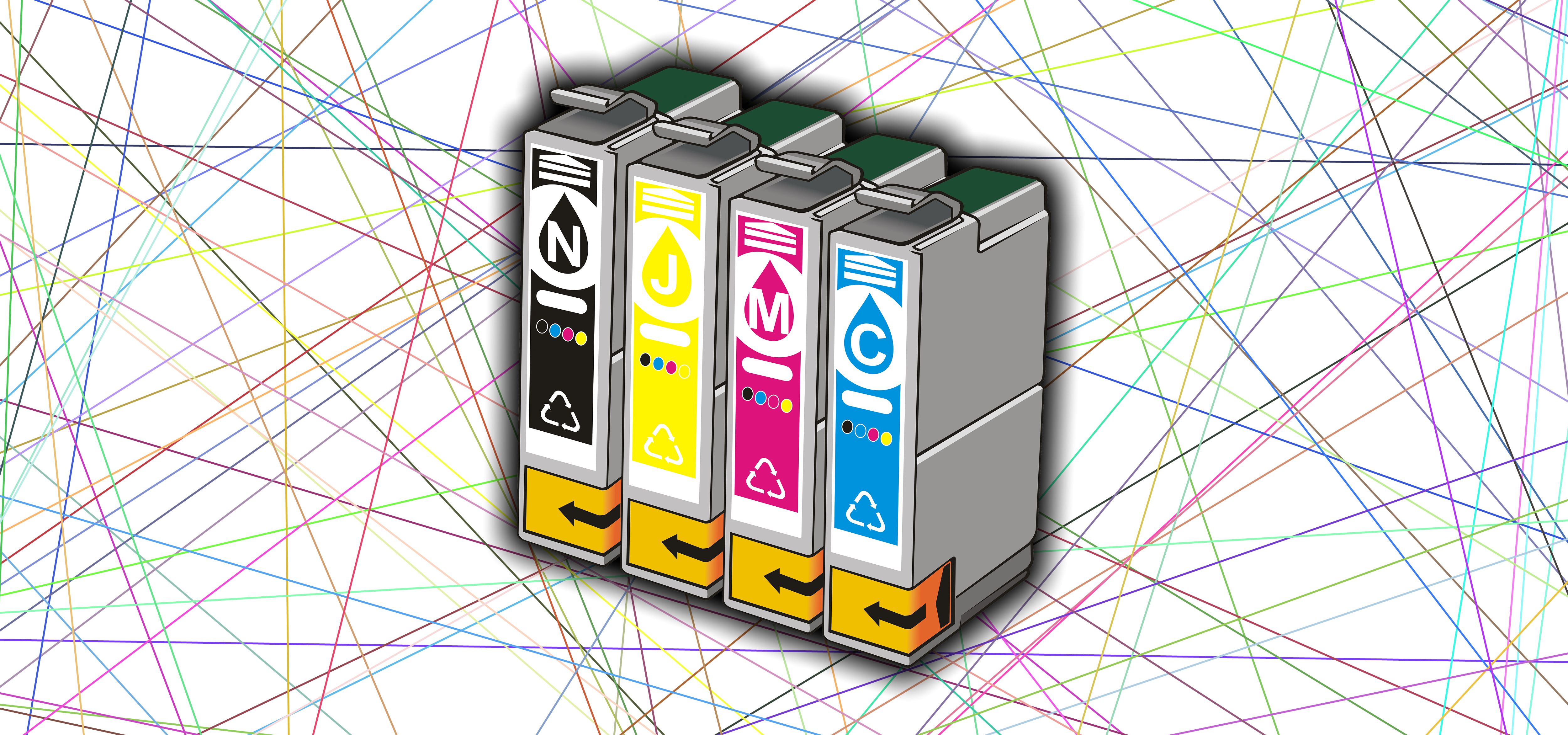 printer cartridge with four colours on pattern background