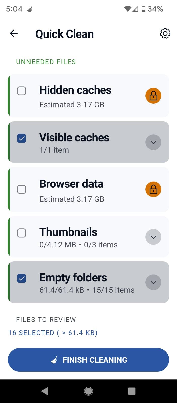 جزئیات پاکسازی سریع در CCleaner برای اندروید