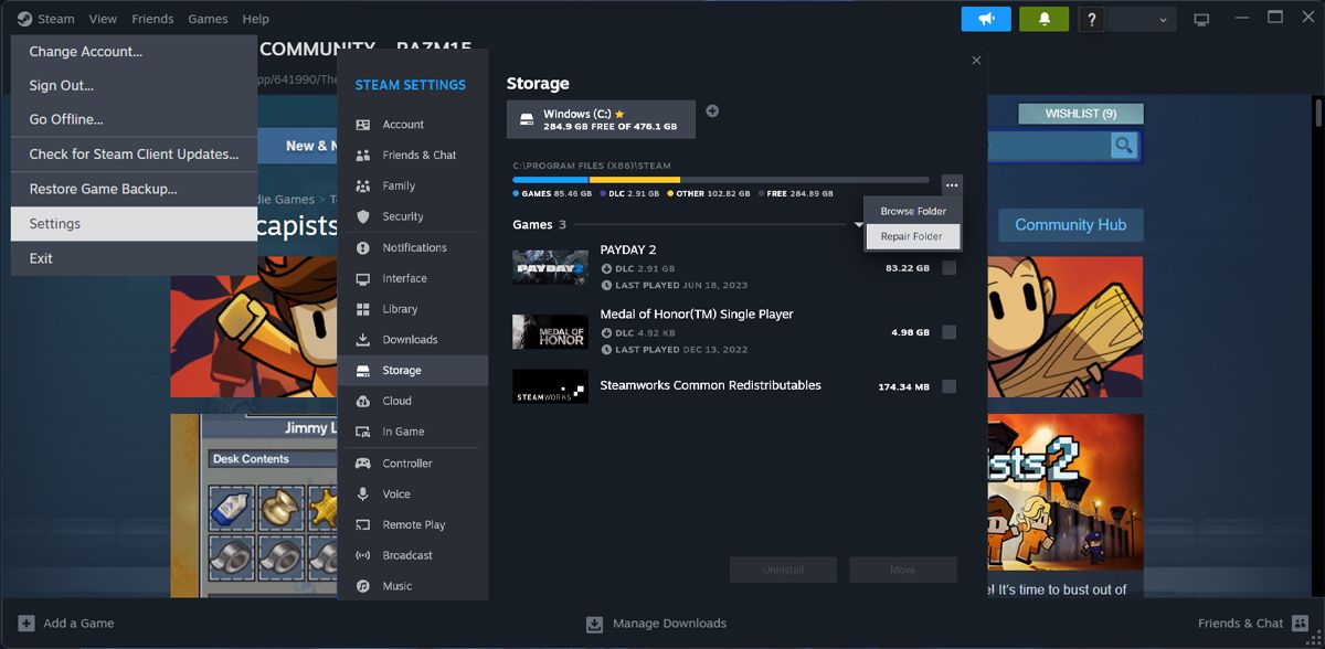 Repair Steam library folder