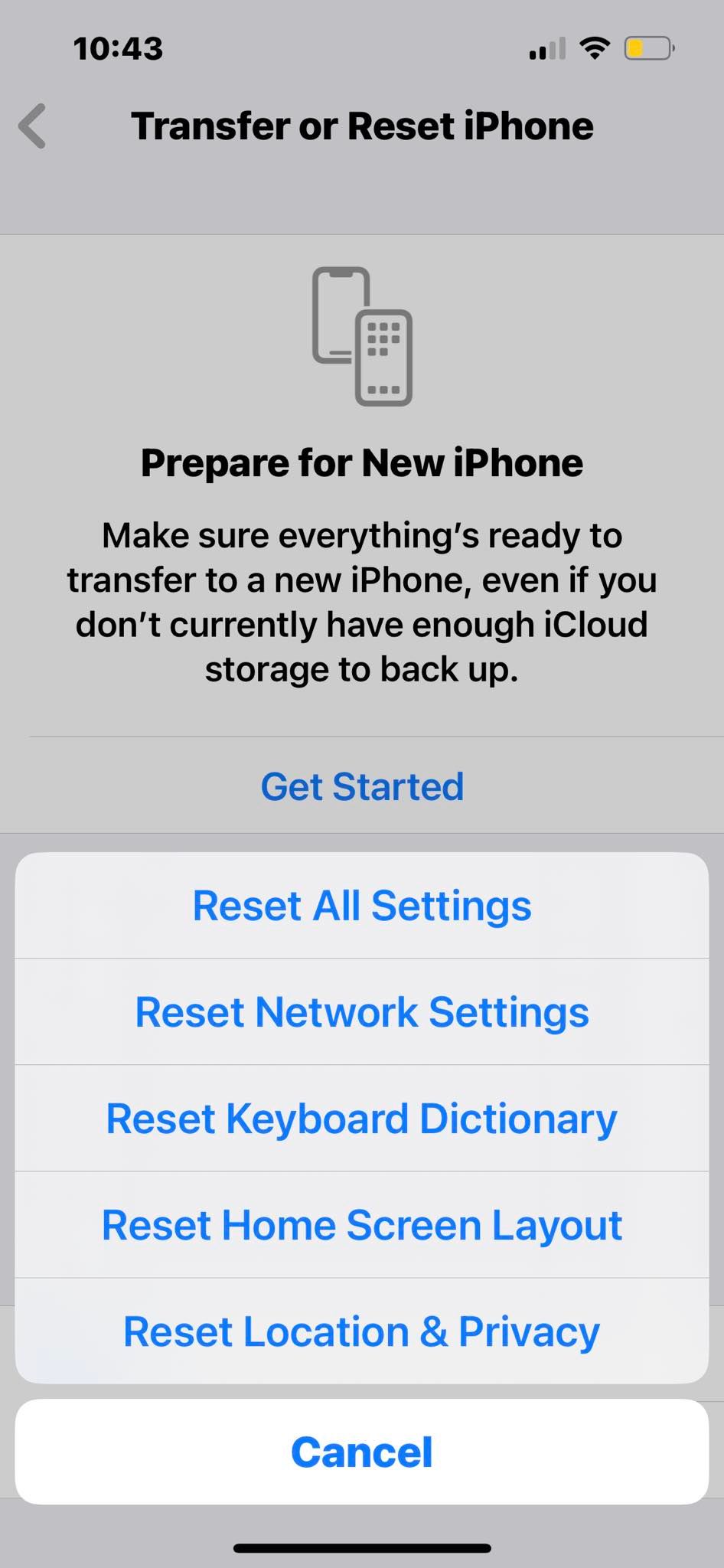 Options for Resetting Network and Device Settings on an iPhone