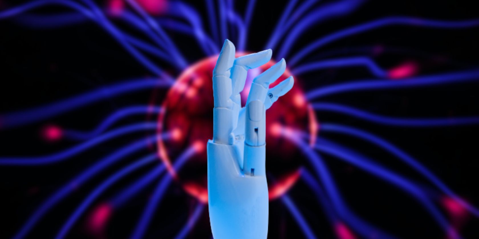 Robot Hand Fingers Pointing and Blurred Brain Neuron Behind It